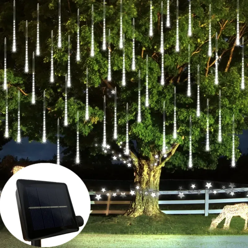 

Christmas Decoration 30/50CM Solar LED Meteor Shower Rain 8 Tube String Light Holiday Fairy Outdoor Garden Wedding Tree Party