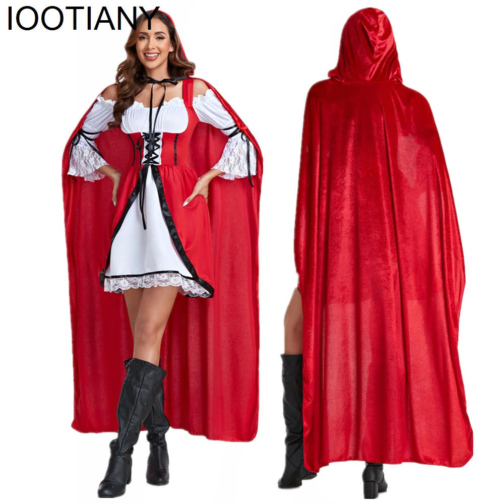 

CosplaySexy Little Red Riding Hood Dress Adult Female Anime Role Playing Fantasy Uniform Halloween Party Cape Stage Performance