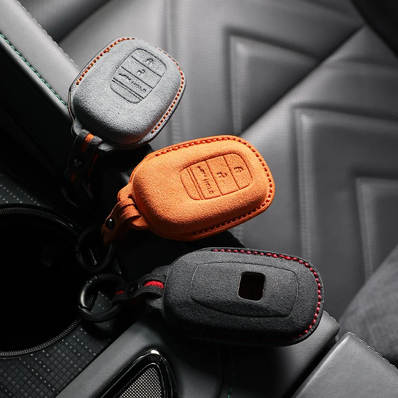 Car Key Case Cover Shell For Honda Civic Accord HRV CRV 2022 2023 2024 3 4 Button Suede Remote Protector Interior Accessories