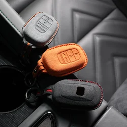 Car Key Case Cover Shell For Honda Civic Accord HRV CRV 2022 2023 2024 3 4 Button Suede Remote Protector Interior Accessories