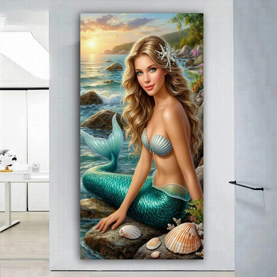 Diy Diamond Art Painting Kits New Collection Sunset Sea Mermaid Full Drill Large Size Mosaic Embroidery Picture Wall Decor