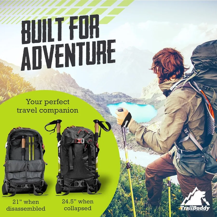 TrailBuddy أقطاب رحلات السفاري خفيفة الوزن 7075 أقطاب المشي لمسافات طويلة من الألومنيوم للنساء والرجال وكبار السن عصي المشي القابلة للطي للسفر #2