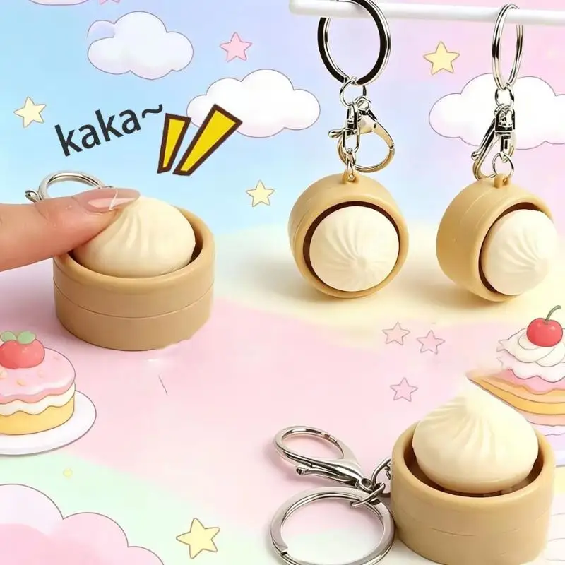 Steamed Bun Squeeze Fidget Keychain Realistic Dimsum Design Stress Reliever Non-Toxic Material for Kids Teens Party Gift