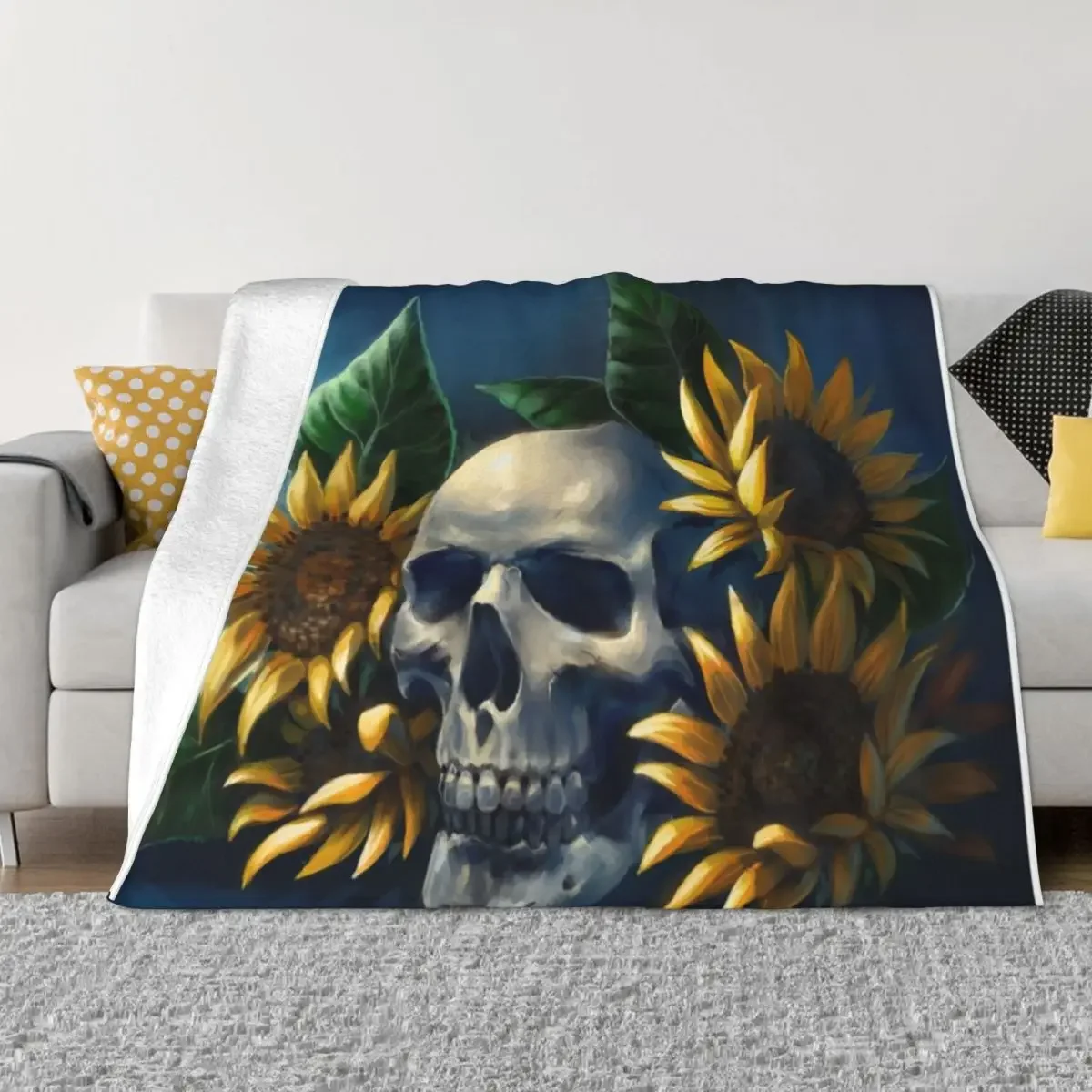 

Skull and Sunflowers Throw Blanket Bed Fashionable Luxury Thicken Cute christmas gifts Blankets