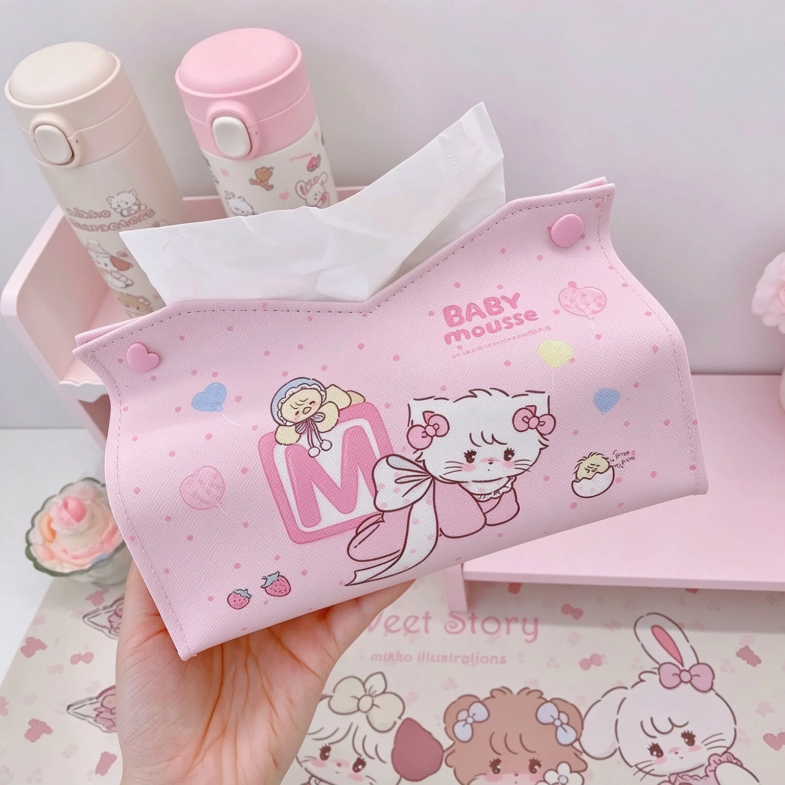 Cute Mikko Printed Tissue Box Napkin Holder Desktop Car Paper Towel Container Kawaii Home Living Room Decoration Gift - view 5