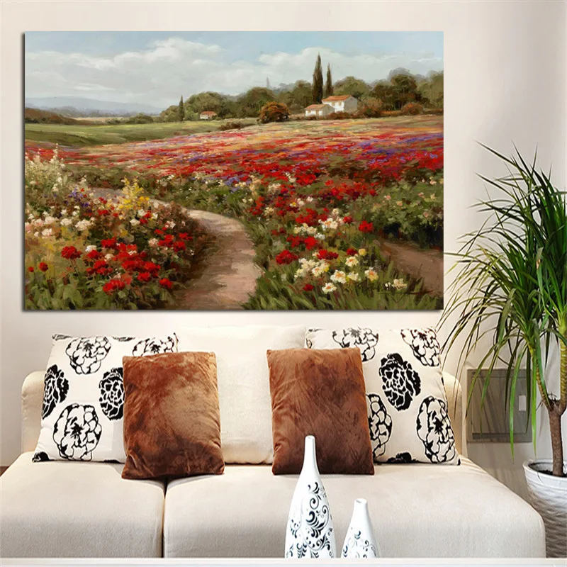 Impressionist Oil Claude Monet Poppy Fields Landscape Canvas Painting Posters and Prints Wall Art Pictures for Living Room Decor