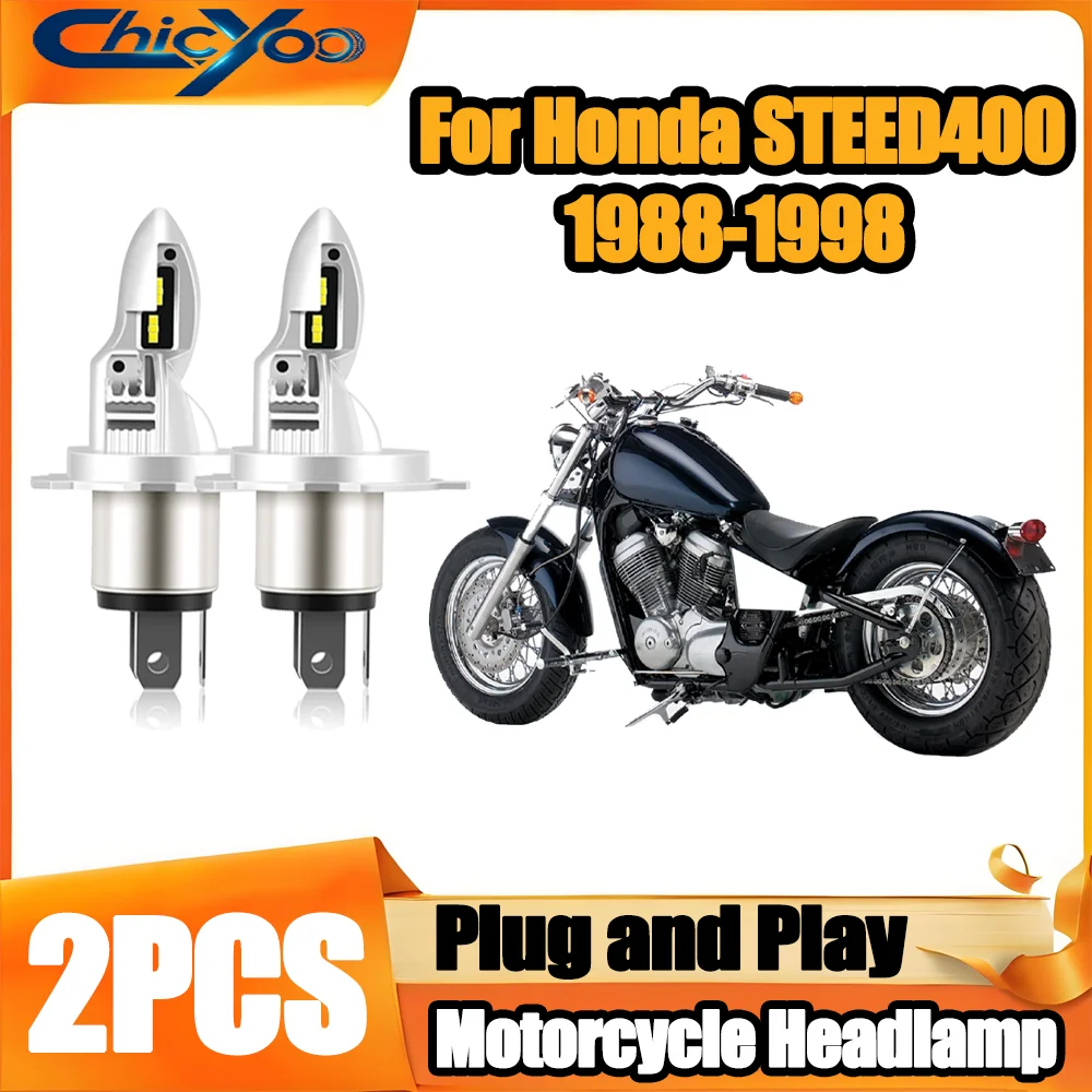 2PCS H4 LED Headlight Bulbs For Honda STEED400 1988-1998 High Power 6000K White Super Bright Motorcycle Head Lamp 12V