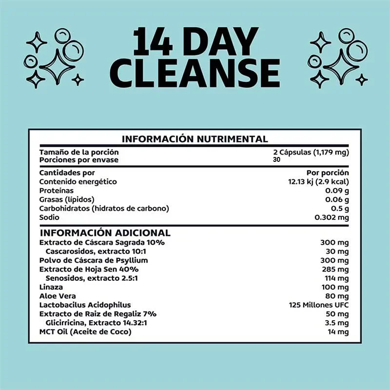 14 Day Cleanse - Supports Digestive Health, Detoxification, Cleansing, Boosts Energy Levels, and Maintains Gut Health, Non-GMO
