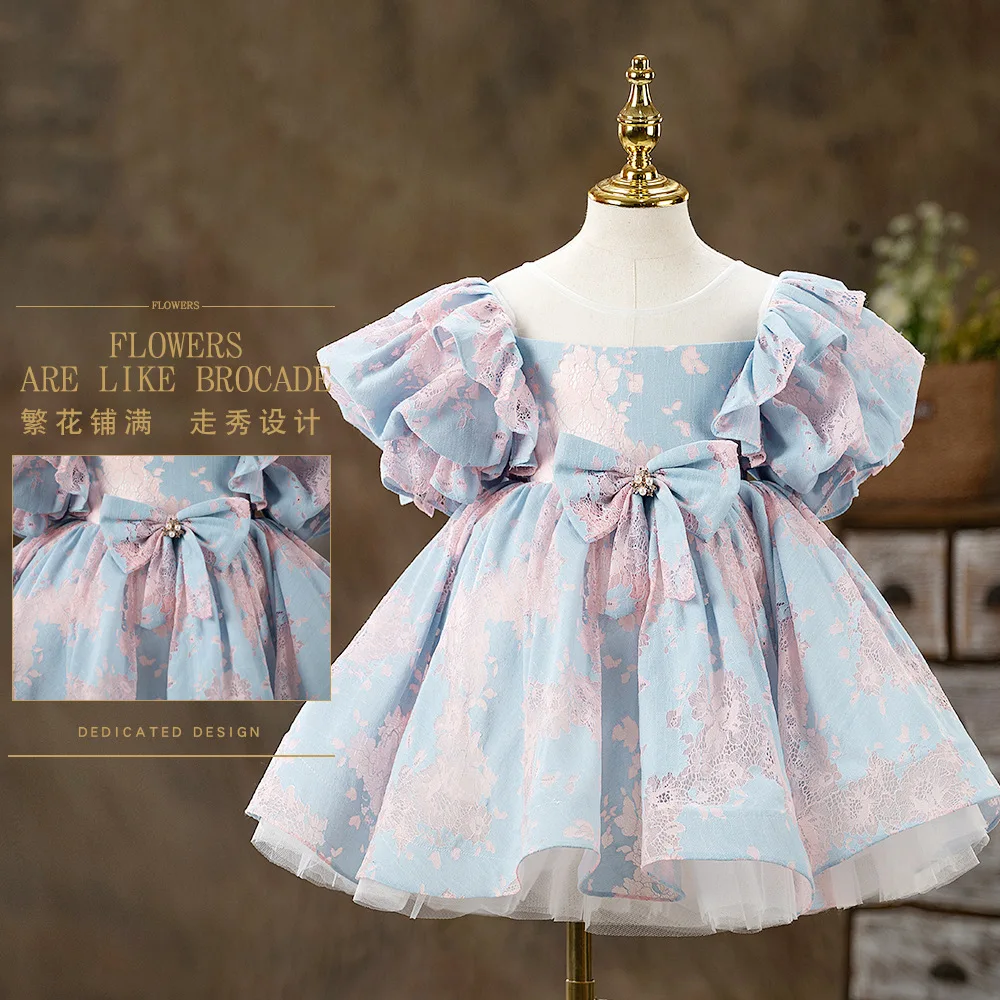 Baby Spanish Lolita Princess Ball Gown Bow Design Birthday Party Christening Clothes Easter Eid Dresses for Girls