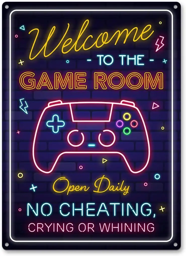 Gaming Room Metal Sign - Gamer Wall Decor For Boys Room, Bedroom Gamers Aluminum Rust Free 9