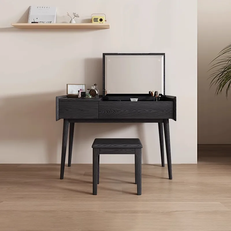 Retro solid wood dresser, desk flip cover dual-purpose medieval ash wood small apartment