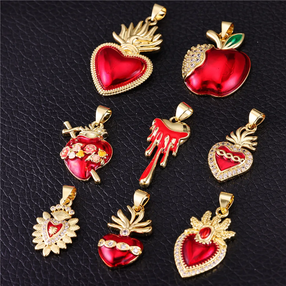 JUYA 18K Gold Plated Sacred Heart & Dark Romance Theme Charm Pendant Jewelry Findings for DIY Jewelry Making