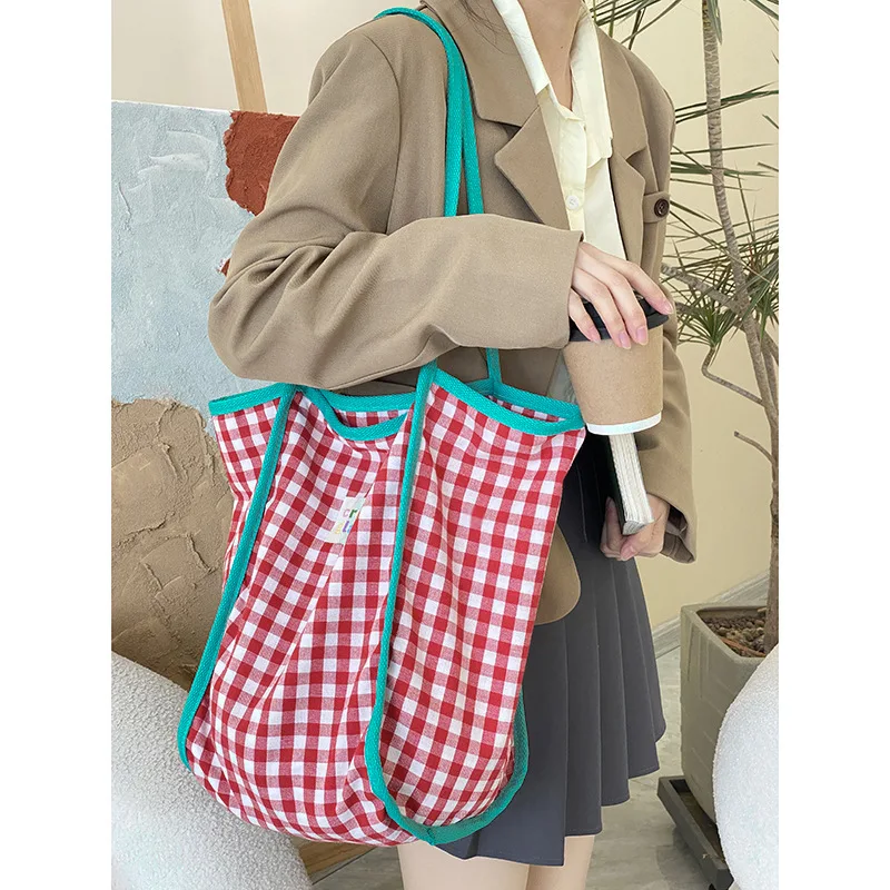 1 Piece Korean Fashion Shoulder Bag Sweet Aesthetic Y2K Style Tote Bag for Girl High Capacity Canvas Notebook Storage Bag