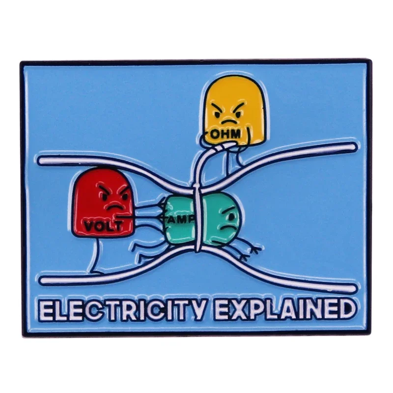 

funny cartoon electricity explained enamel pin blue brooch badge Backpack Pins Jewelry accessories Science student gift