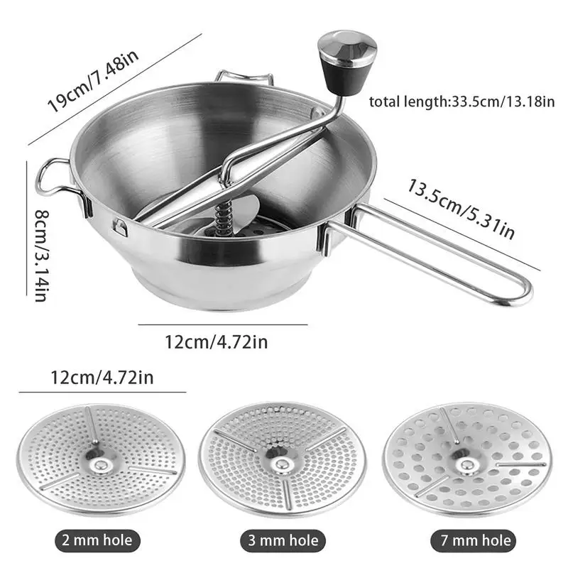 3 Perforated Discs Stainless Steel Professional Shredding Mud Fruit Vegetable Sieve Grater Baby Cooking Mill Food Blender