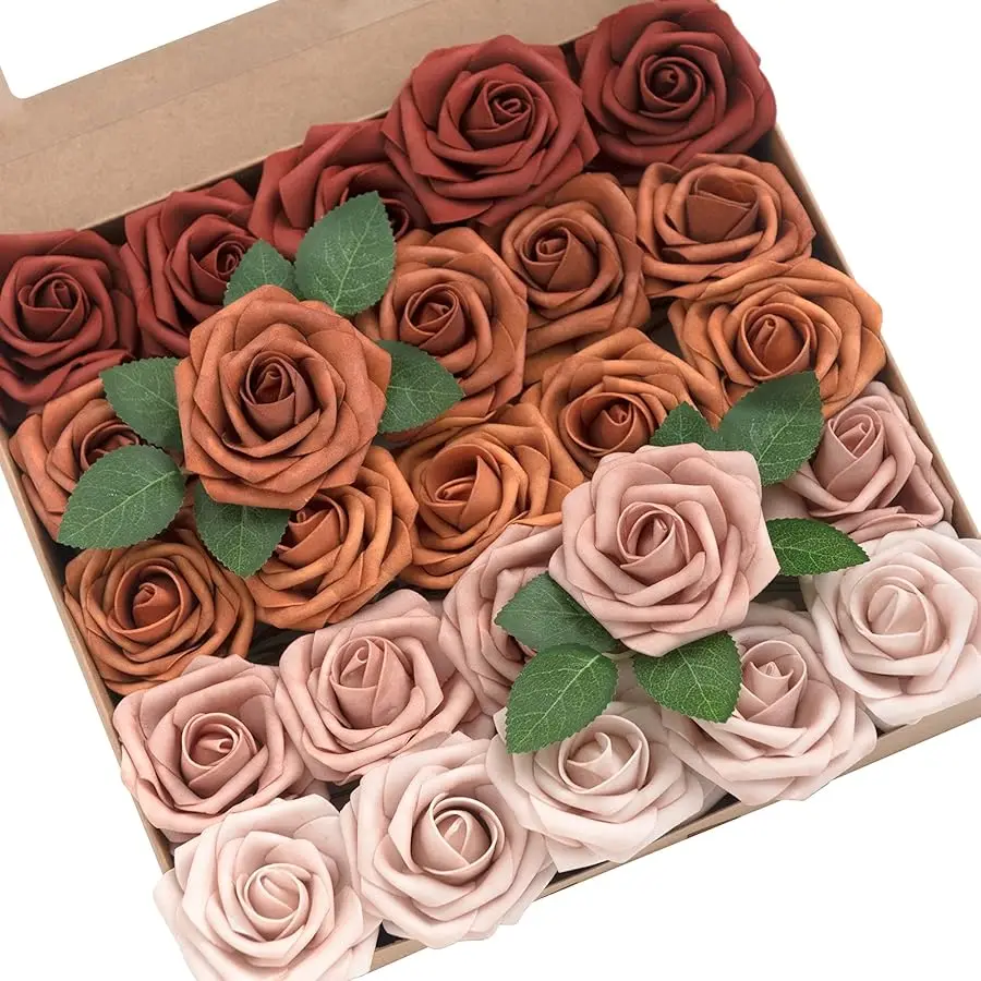

Artificial Flowers, 25Pcs 3" Roses in Amber Shades, Realistic DIY Foam Floral Decor for Wedding Bouquets/Centerpieces, Outdoor P