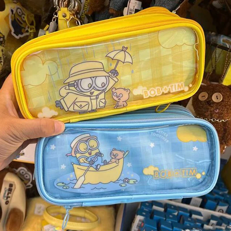 Estuche de lápices Minion para niños, bolsa de papelería transparente de gran capacidad, Kawaii Bob Tim, regalo para estudiantes, novedad de 2024