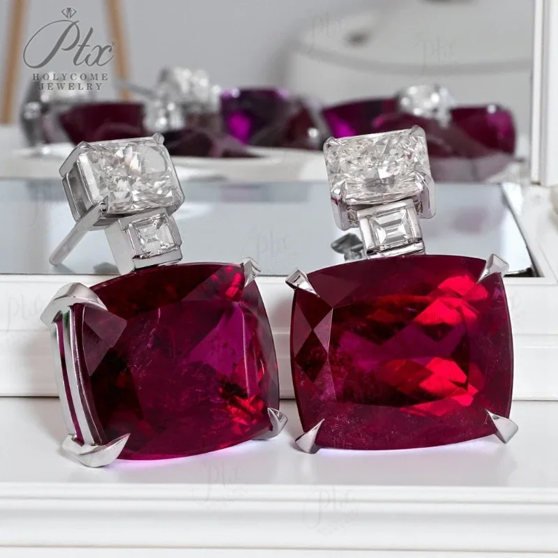 

Moissanite Chubby Rectangular Earrings with Colored Gemstones and D Color Moissanite 925 Silver Anniversary Gift Hypoallergenic