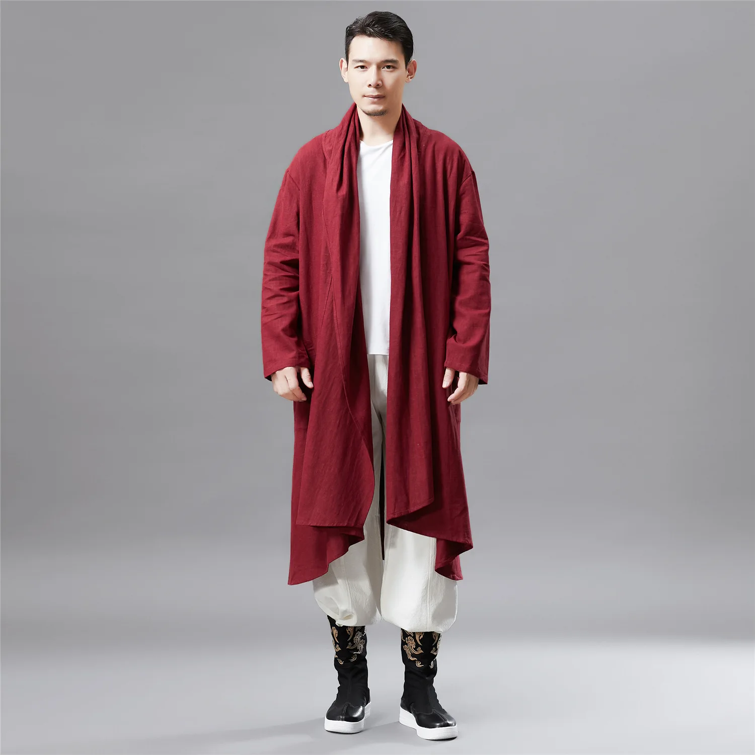 Autumn New Style Embroidered Makeup Trench Coat Retro Ethnic Men's Scarf Collar Cardigan Model Dropshipping