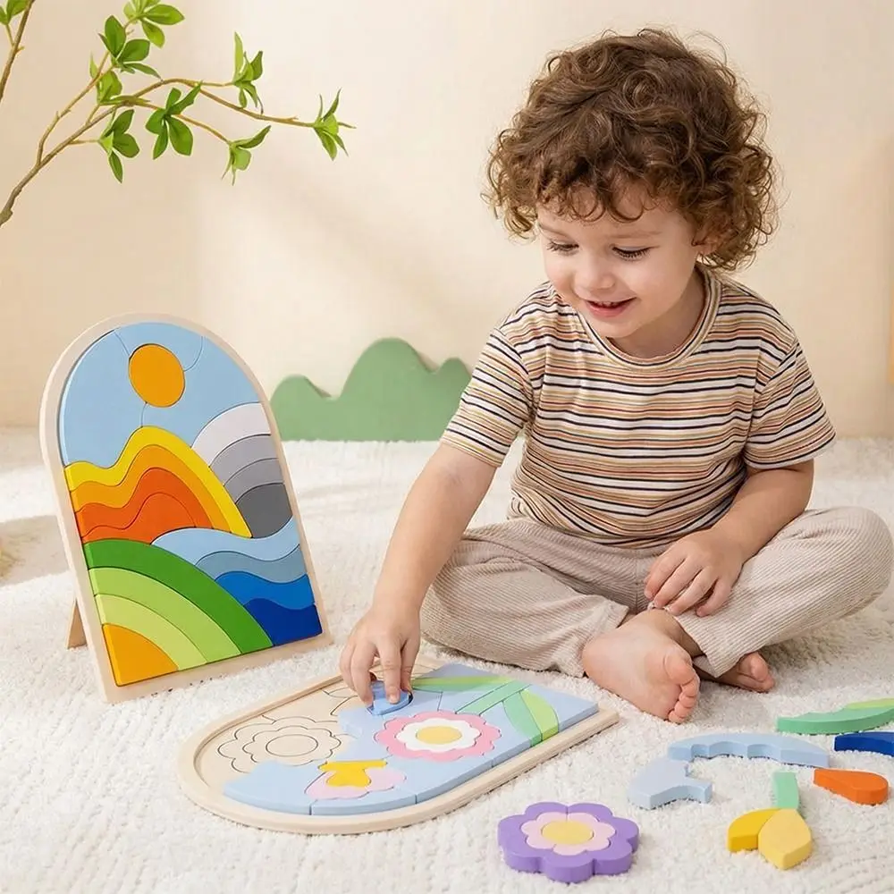 

Разноцветные деревянные радужные блоки, деревянные пазлы неправильной формы, развивающие когнитивные способности, познание форм