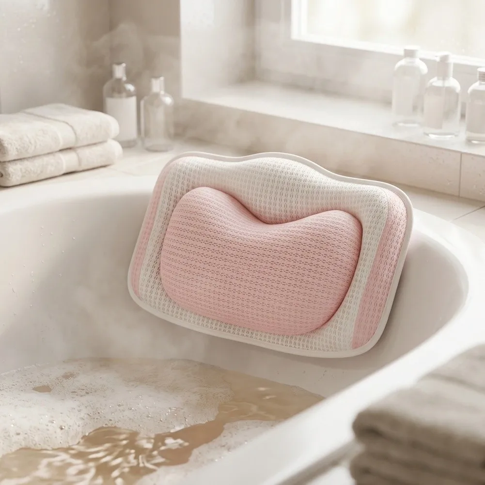 Contoured Bathtub Pillow Built for Immersive Relaxation with Optimized Neck Back Support and Rapid-Dry 4D Mesh Construction