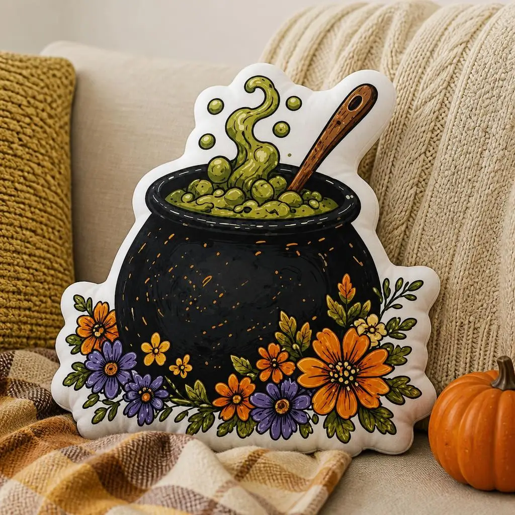 Halloween Witchy Cauldron Potion Witchcraft Spooky Plush Pillow Cushion Stuffed Throw Pillow Home Decor Gift Sofa Bed