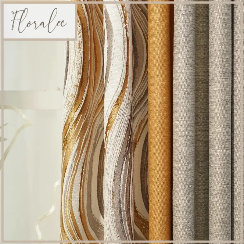 Orange Grey Jacquard High-precision Splicing Blackout Curtains for Living Room Bedroom French Window Villa Customized Products