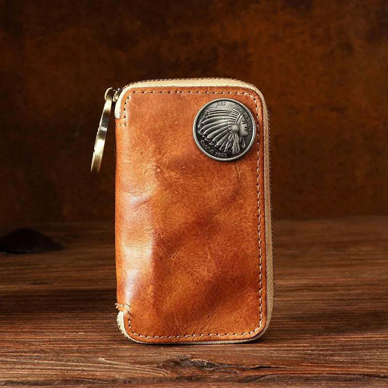 Original genuine pickup bag, business leisure handmade key, leather cover layer, vintage polished wallet
