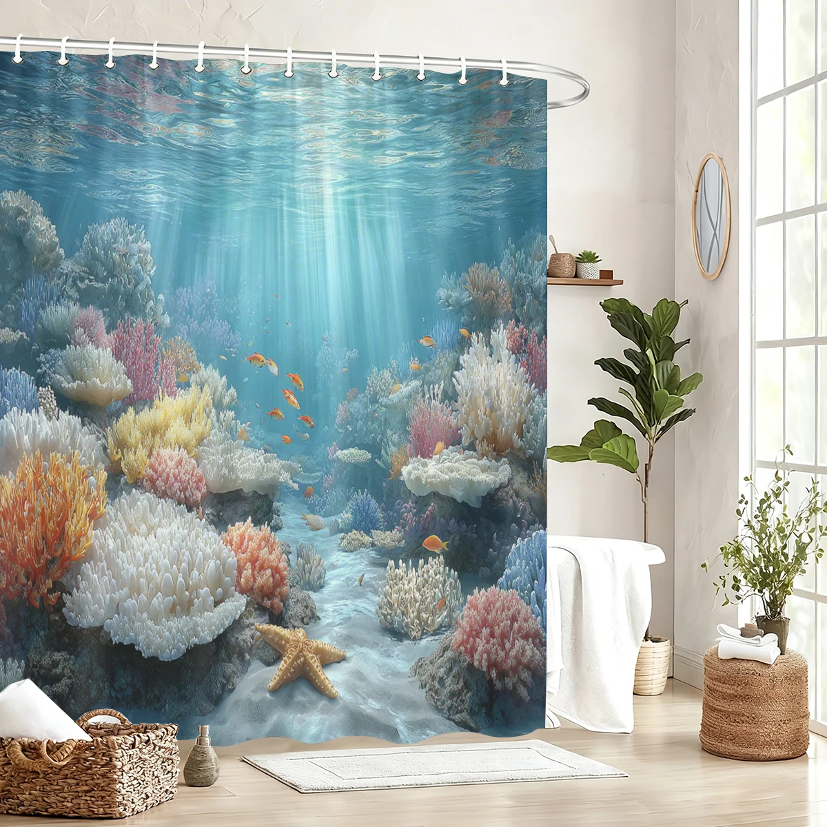 

Яркая полиэстеровая занавеска для душа с изображением подводных кораллов - Декоративная занавеска для ванной комнаты, банные принадлежности в морском стиле