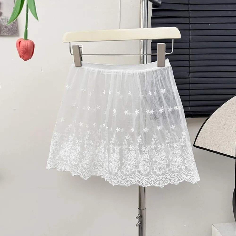 High Waist Lace Underskirt Slips Transparent Embroidery Flower Safety Skirt Petticoat Short Mesh Underskirt Slips Dress