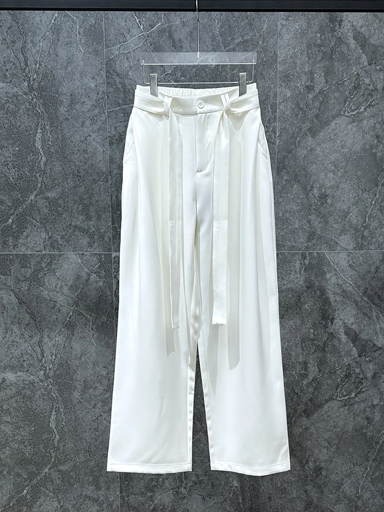 2025 Spring New Design Sense Belt Straight-Leg Suit Pants Loose Casual Long Pants Men's Ins Korean Version