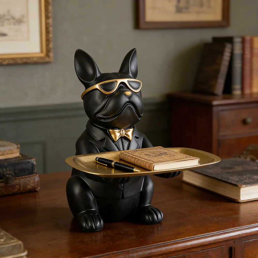Creative Bulldog Tray Animal Statue Creative Ornament Living Room Bedroom Miscellaneous Storage Home Decoration Anniversary Gift