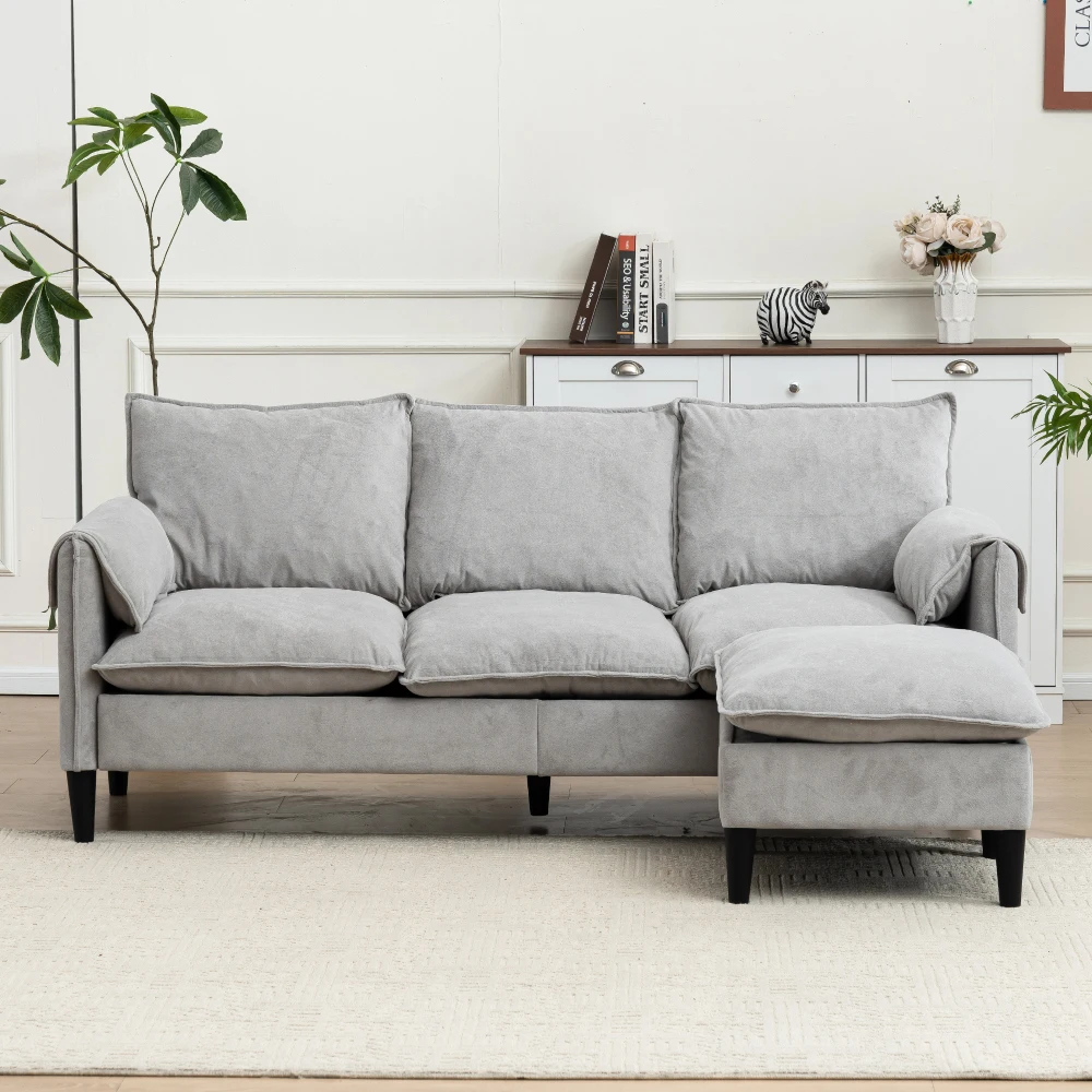 

Convertible Sofa L-Shaped Sofa with Footstools with Storage, Beige Sofa for Living Room