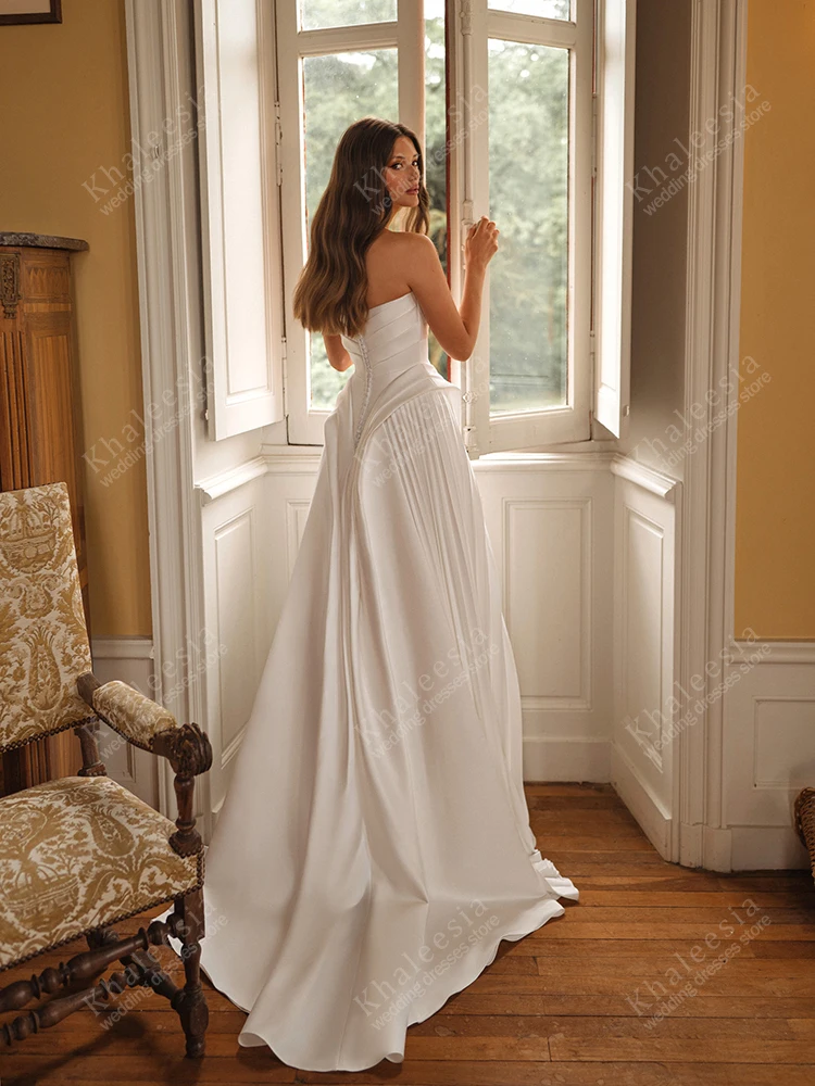 Charming Wedding Dresses Simple Bridal Gowns Satin Tiered Robes Sexy Strapless A Line Graceful Vestidos De Novia Customized 2025