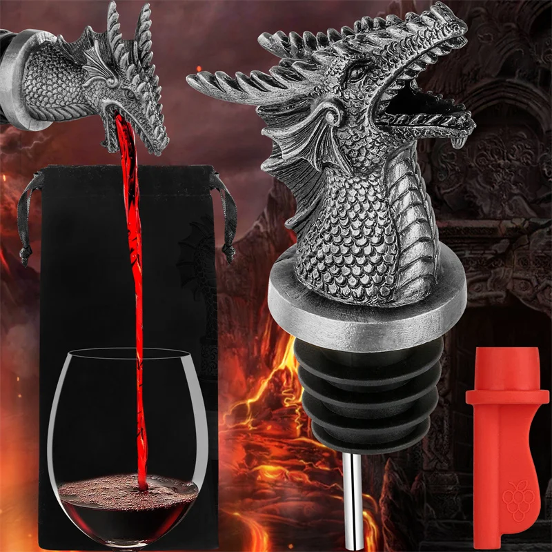Drachenkopf-Weinausgießer und -Verschluss 2-in-1 Edelstahl-Ausgießer mit Silikondichtung Küchenzubehör für Club Hochzeit Party – Detail 7