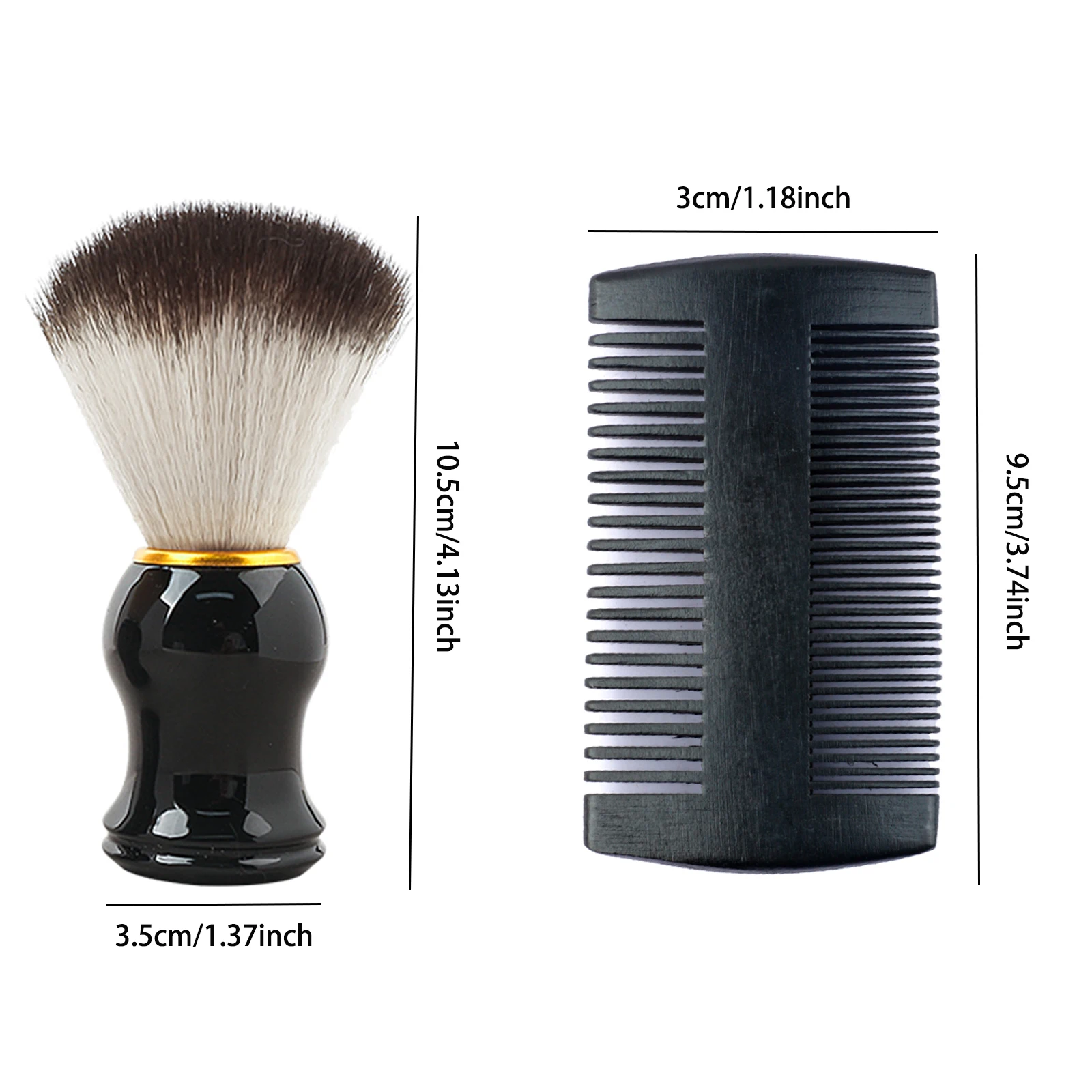 2Pcs Men Shaving Brush & Double Sided Beard Comb Set Anti‑static Wood Beard Comb Barber Shop Wet Shave Brush for Home Barbershop