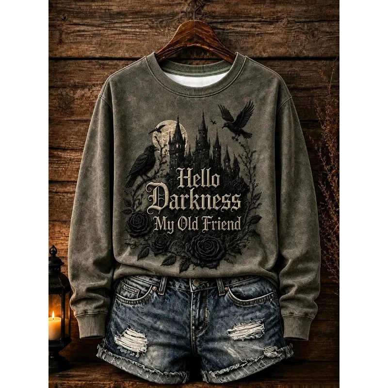 Halloween Hello Darkness My Old Friend 3D Print Sweatshirt Family Matching Outfits Witch Black Cat Moon Pumpkin Graphic Top