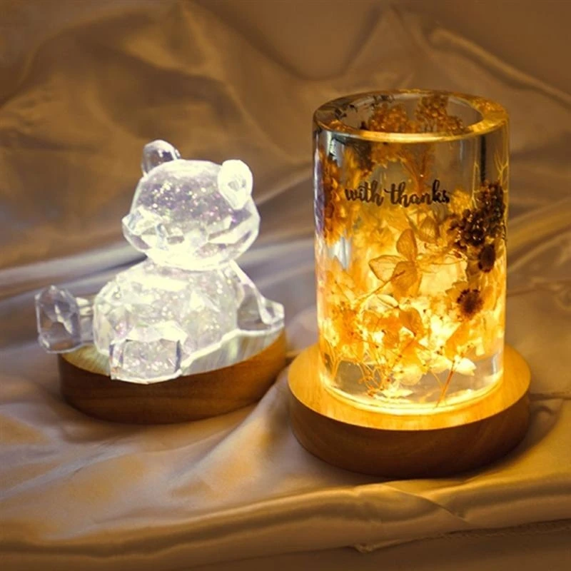 

9HJK Resin Art Wooden LED Display Stand Nightlight Base Holder for Glass Ball
