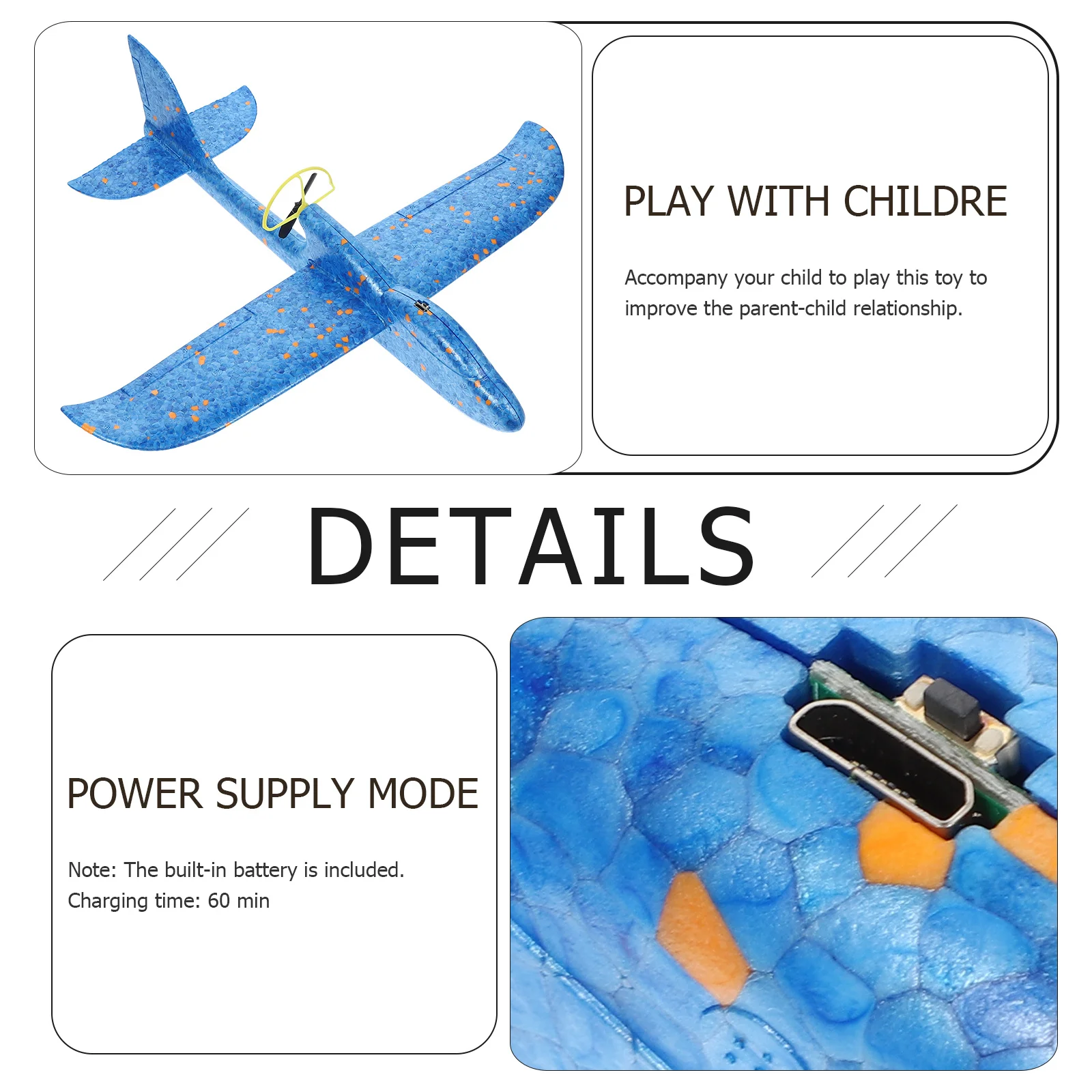 1 pz lancio a mano assemblato aereo volante durevole materiale sicuro genitore-figlio all'aperto aliante volante aereo elettrico per bambini divertimento