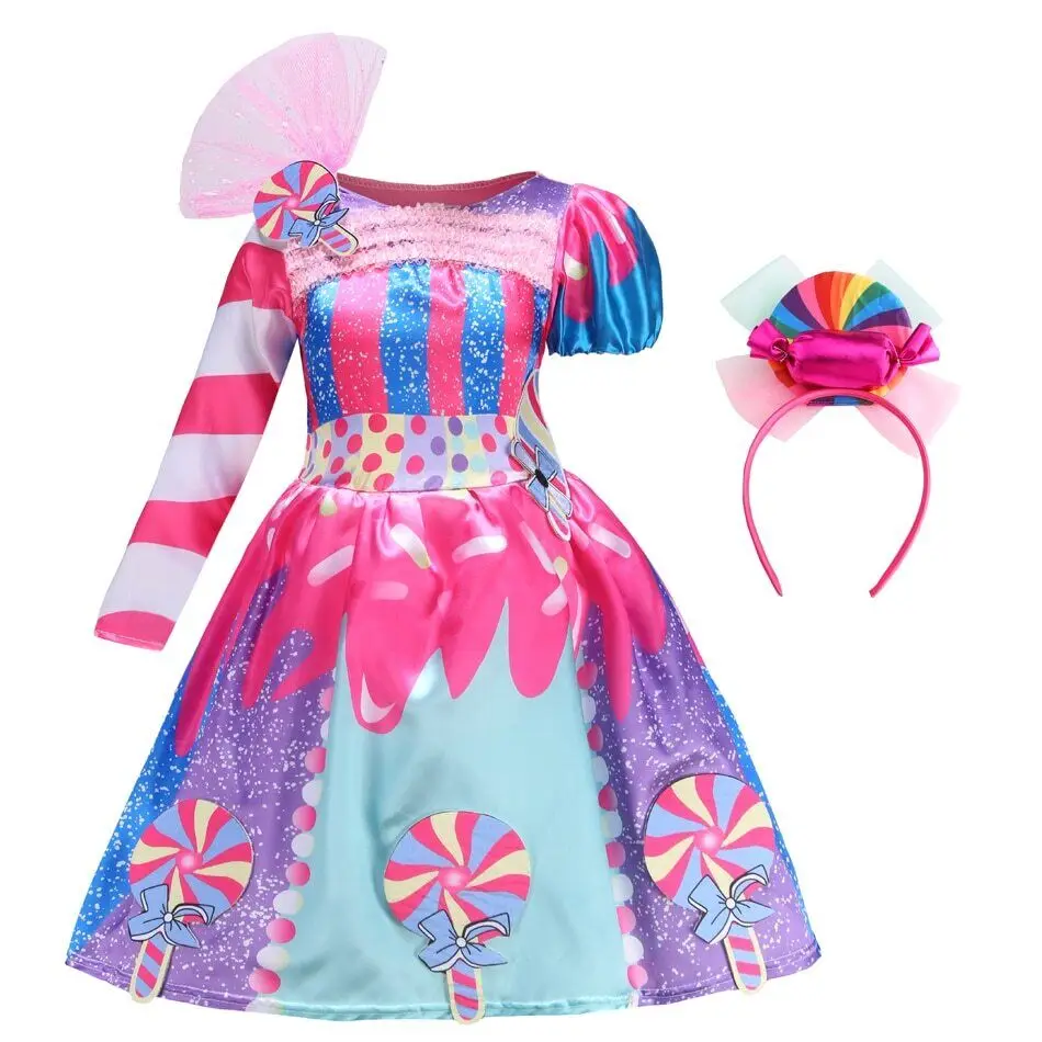 Candy Fairy Cosplay para meninas, vestido de festa de Natal, roupas de princesa, vestido pirulito para criança, carnaval, Purim, arco-íris