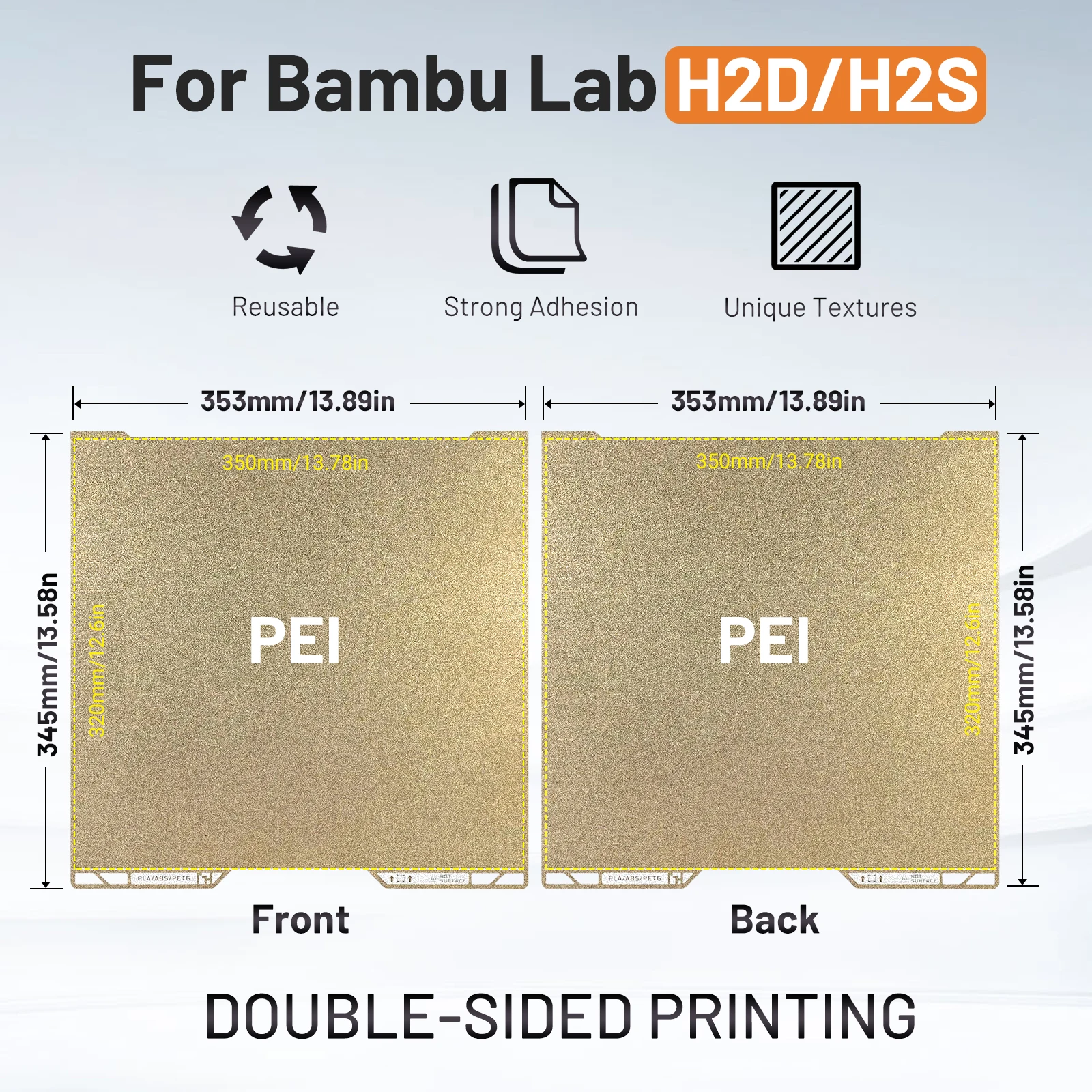 

Для Bambulab H2D PEI рабочая пластина 350x320 мм двусторонняя пружинная стальная пластина PEI магнитная стальная пластина для 3d-принтера Bambalab h2d