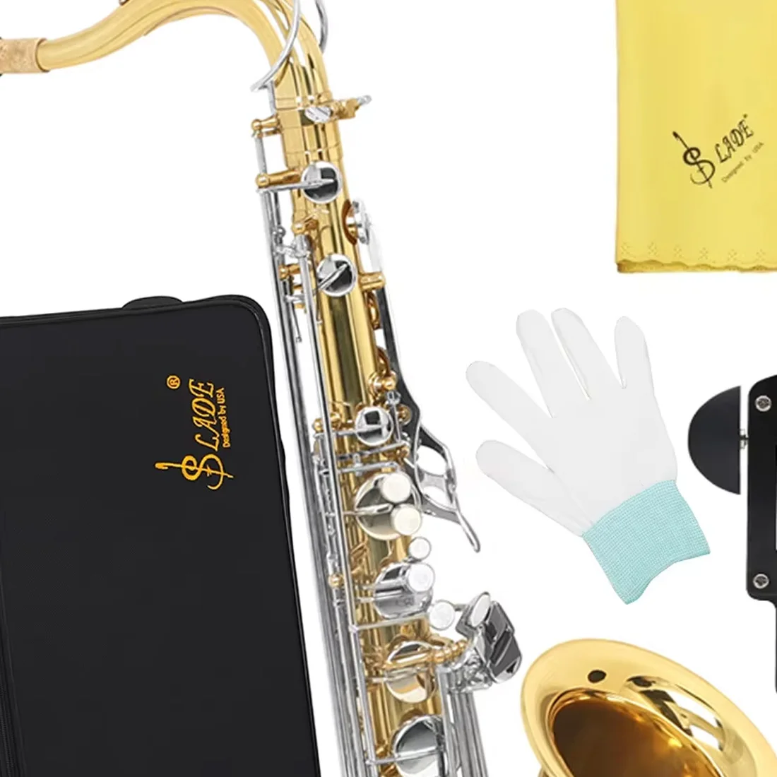 الذهبي الفضة تينور الساكسفون B شقة الساكسفون طالب المبتدئين مع تحديث المحمولة حالة القصب تنظيف عدة قفازات حزام الرقبة