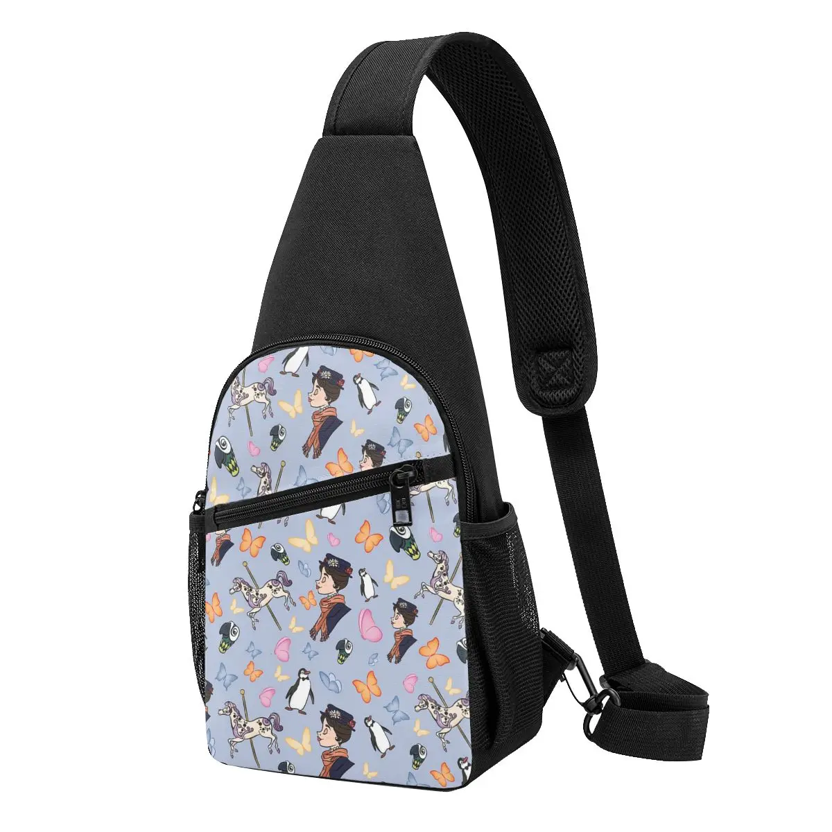 Mary Poppins Pattern Chest Bag Men Sling Crossbody Backpack Chest Bag Travel Hiking Daypack Shoulder Bag