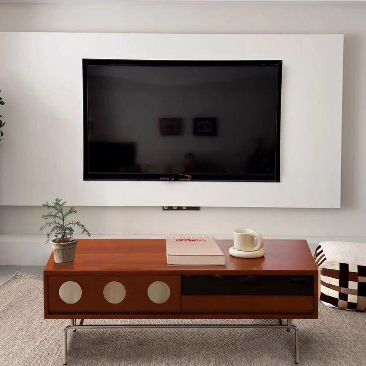

Retro polka solid wood coffee table, small apartment living room, stainless steel medieval tea table
