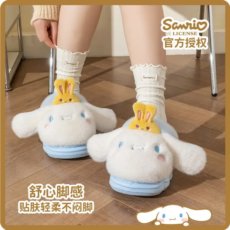 Sanrioed Cinnamoroll Plush Slippers Floor Slippers Warm Cartoon Melody Kuromi Winter Indoor Home Slipper Non Slip Girl Xmas Gift