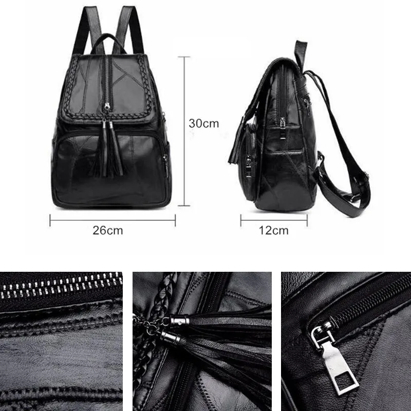 2024 Women\'s PU Leather backpack School bag classic black waterproof travel multi-function Shoulder bag