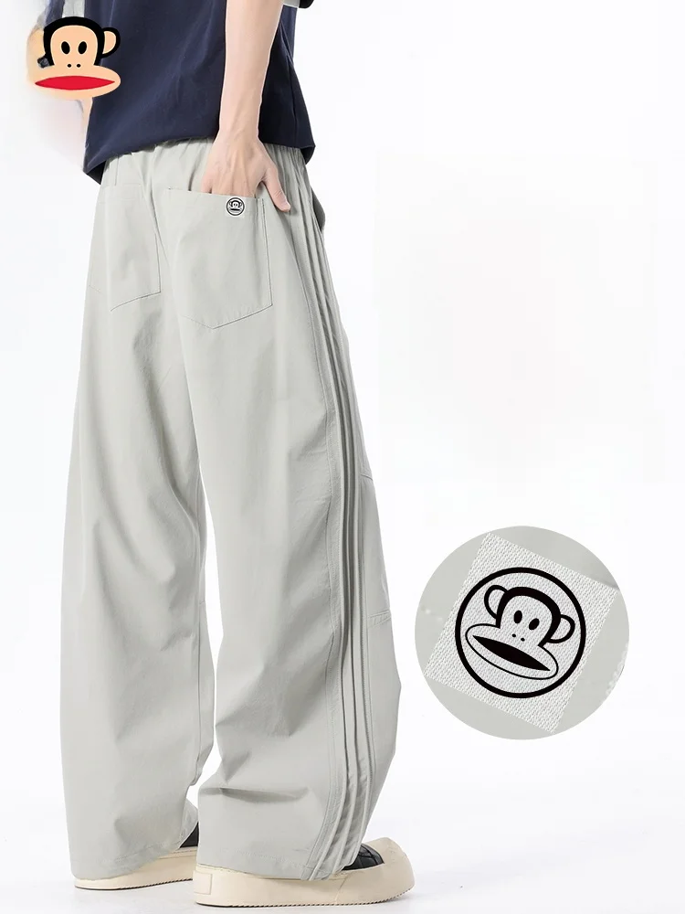 

PaulFrank Men's Casual Loose Straight Leg Pants Summer Thin Breathable Comfortable Bend Knife Pattern Casual Trousers