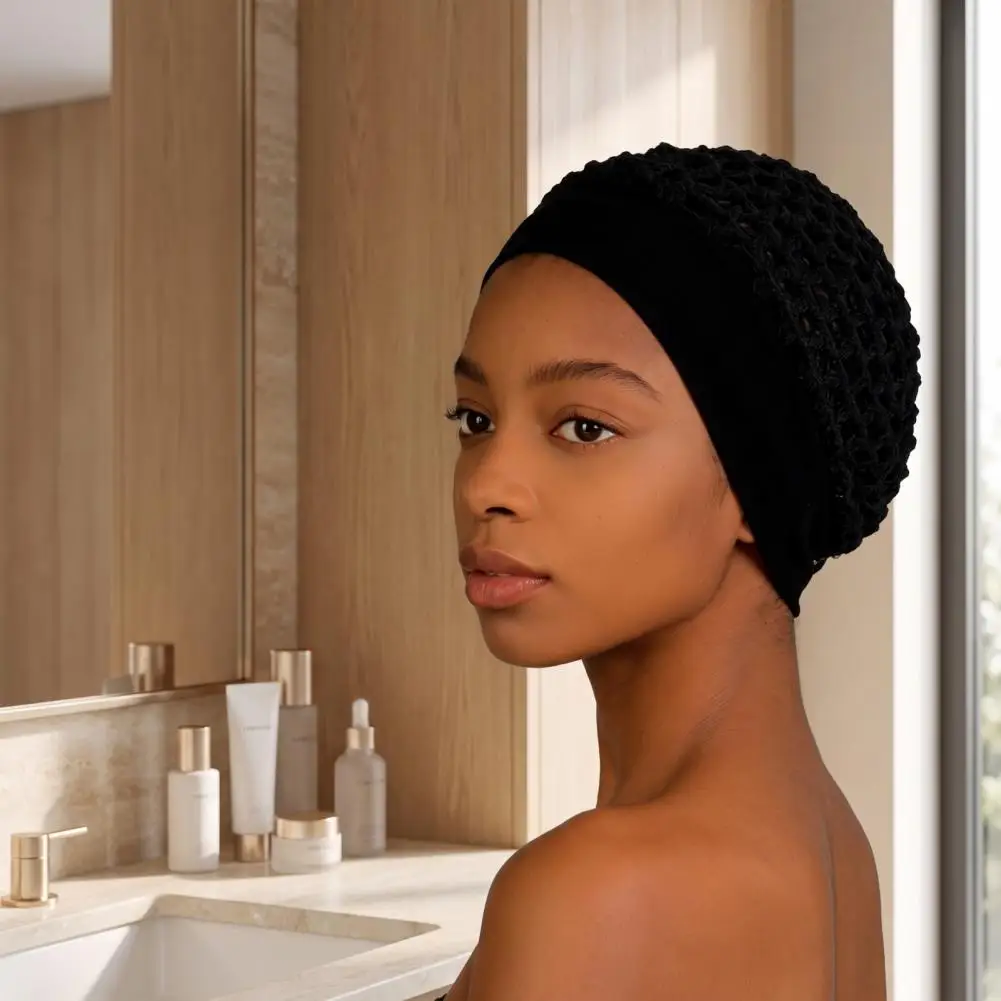 Chemotherapy Cap for Hair Loss Women Mesh Crochet Hairnet with Wide Elastic Band Breathable Knit Snood Hat Non-slip for Sleeping