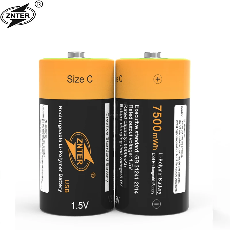 ZNTER 1.5V 7500mWh batteria tipo C batterie ricaricabili C batteria Lipo LR14 per fotocamera RC accessori per droni cavo di ricarica
