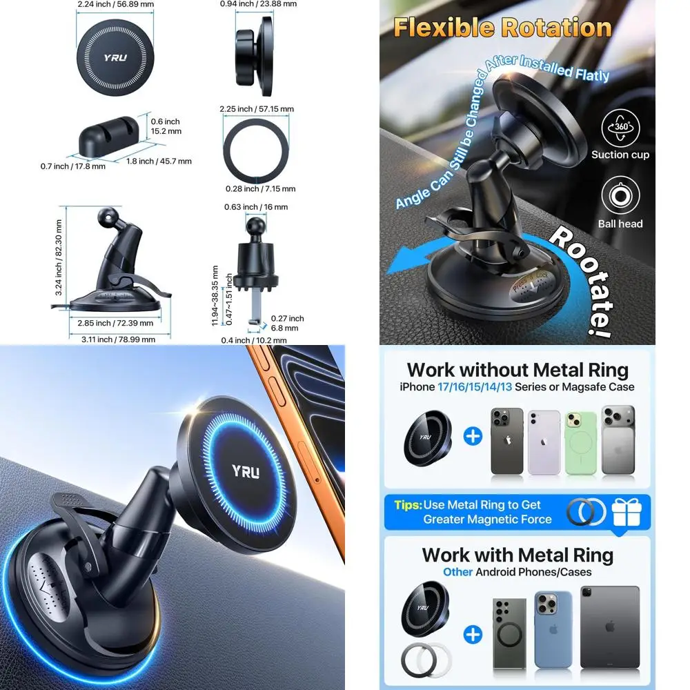 

Enhanced Military-Strength 360° Rotating Car Mount with Strong Magnets for iPhone 17 Pro Max, 16, 15, 14, Black
